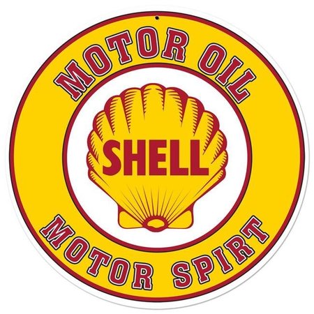 SHELL Shell SHL146 28 in. Shell Motor Oil Gasoline Satin Round Metal Sign SHL146